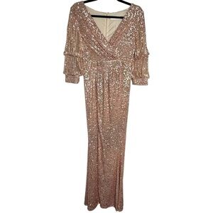 Kalinnu Plus Size Rose Gold Sequin Empire Waist Formal Maxi Dress 2XL NWT